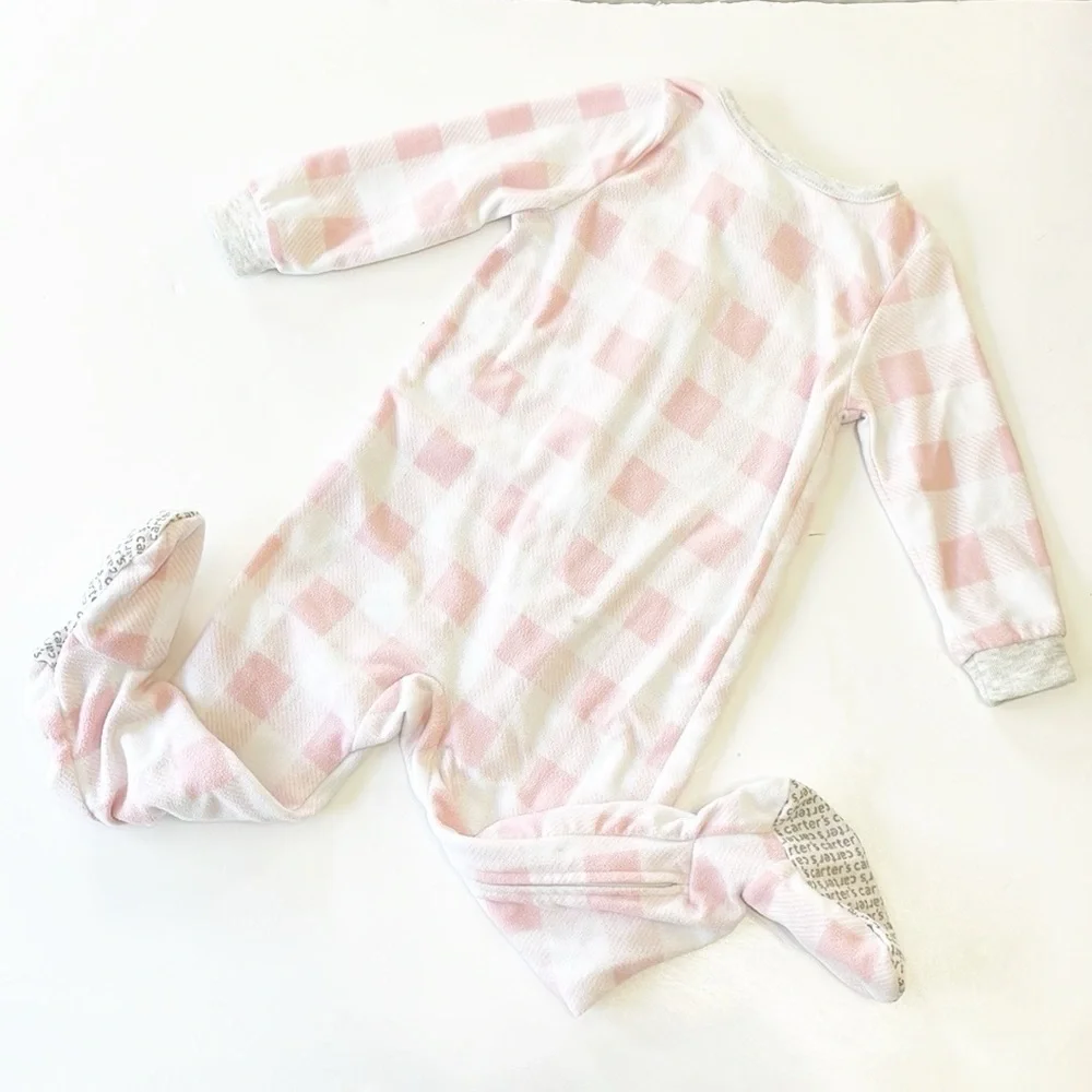 Carter's pink/white dog fleece zip up baby footie